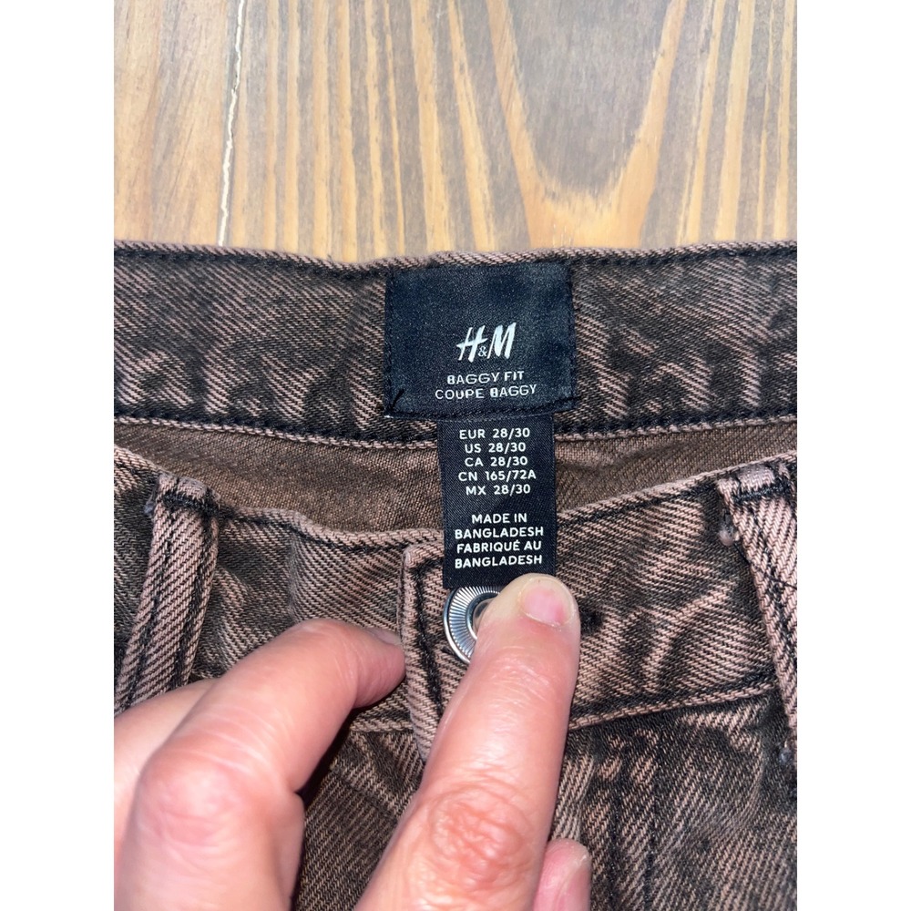 HM Mens Baggy Fit Cargo Jeans Washed Brown Black Wide Leg 28x30 Streetwear - Picture 6 of 8